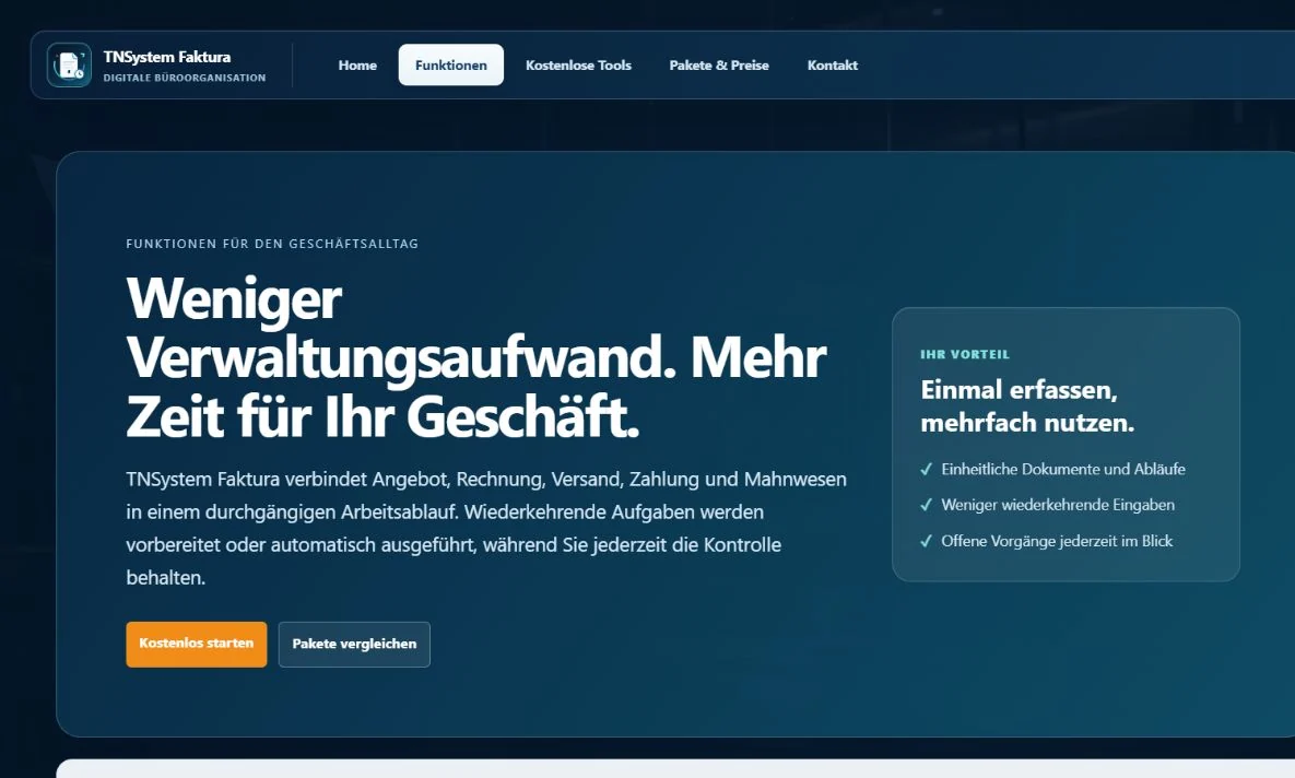 Originalansicht des TNSystem Faktura-Portals